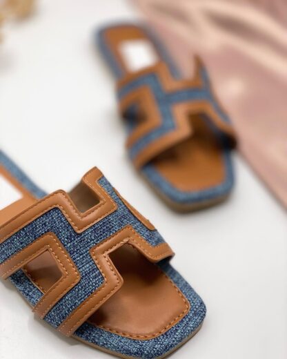 Women Fashion Luxurious Denim Jeans Elegance Casual Flat Slippers ,Sandal Perfect for Summer Wear - Comfortable and Stylish for Any Occasion Black, Brown, Blue, Grey - Image 3