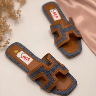 Women Fashion Luxurious Denim Jeans Elegance Casual Flat Slippers ,Sandal Perfect for Summer Wear - Comfortable and Stylish for Any Occasion Black, Brown, Blue, Grey