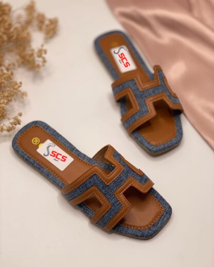 Women Fashion Luxurious Denim Jeans Elegance Casual Flat Slippers ,Sandal Perfect for Summer Wear - Comfortable and Stylish for Any Occasion Black, Brown, Blue, Grey