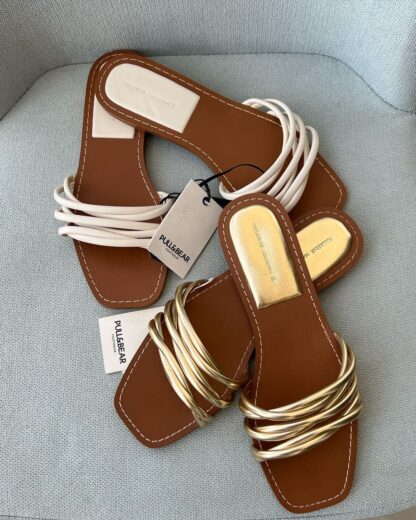Women Fashion Luxurious Curve Strip Fairy Style Casual Slippers ,Sandal Perfect for Summer Wear - Comfortable and Stylish for Any Occasion Golden, White - Image 2