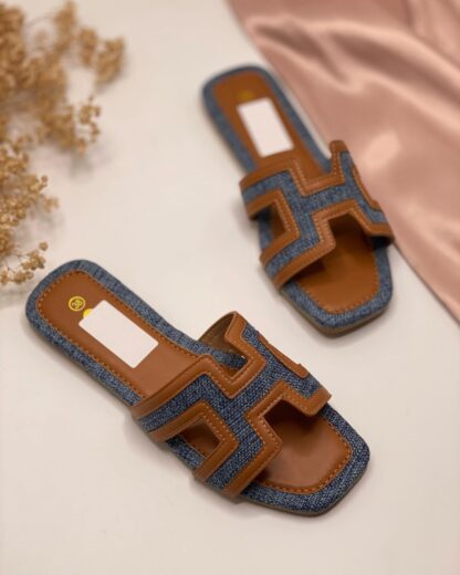 Women Fashion Luxurious Denim Jeans Elegance Casual Flat Slippers ,Sandal Perfect for Summer Wear - Comfortable and Stylish for Any Occasion Black, Brown, Blue, Grey - Image 4