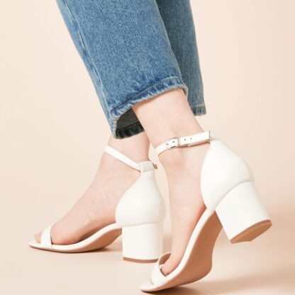 Women’s White Fashion Mid Block Heels – Casual Wear, Wedding Heels, Party Sandals, Bridal Block Heels - Image 2