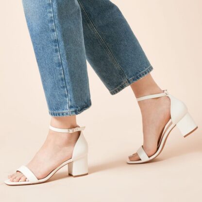 Women’s White Fashion Mid Block Heels – Casual Wear, Wedding Heels, Party Sandals, Bridal Block Heels - Image 3