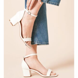Women’s White Fashion Mid Block Heels – Casual Wear, Wedding Heels, Party Sandals, Bridal Block Heels