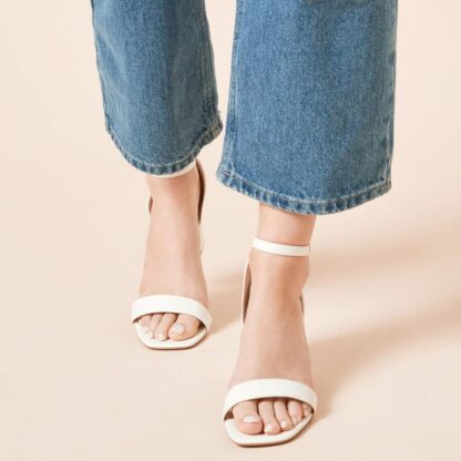 Women’s White Fashion Mid Block Heels – Casual Wear, Wedding Heels, Party Sandals, Bridal Block Heels - Image 4