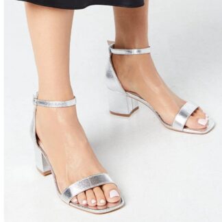 Women's Silver  Mid Block Heel Sandals - Casual, Party, Bridal & Wedding Heels for Elegant Footwear