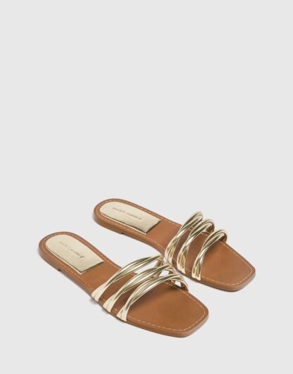 Women Fashion Luxurious Curve Strip Fairy Style Casual Slippers ,Sandal Perfect for Summer Wear - Comfortable and Stylish for Any Occasion Golden, White - Image 7