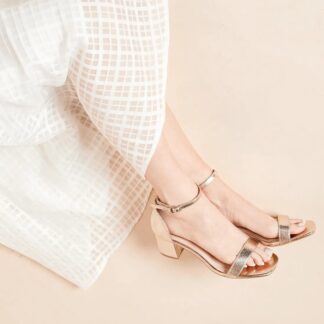 Golden Mid Block Heel Sandals for Women – Bridal, Wedding, Party & Casual Wear