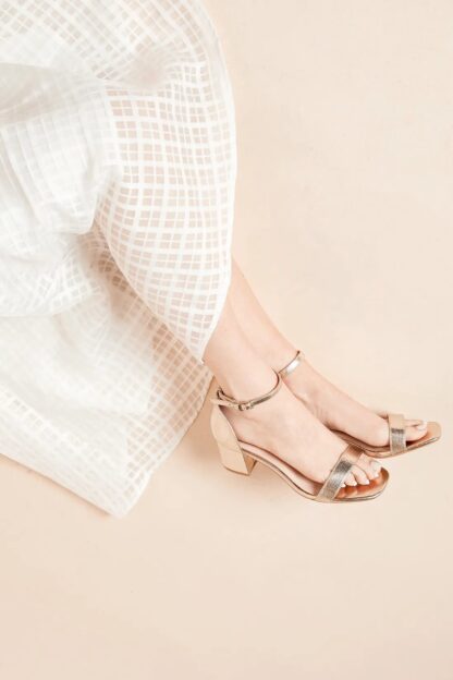 Golden Mid Block Heel Sandals for Women – Bridal, Wedding, Party & Casual Wear