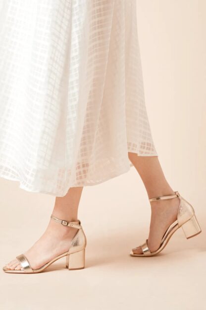 Golden Mid Block Heel Sandals for Women – Bridal, Wedding, Party & Casual Wear - Image 4