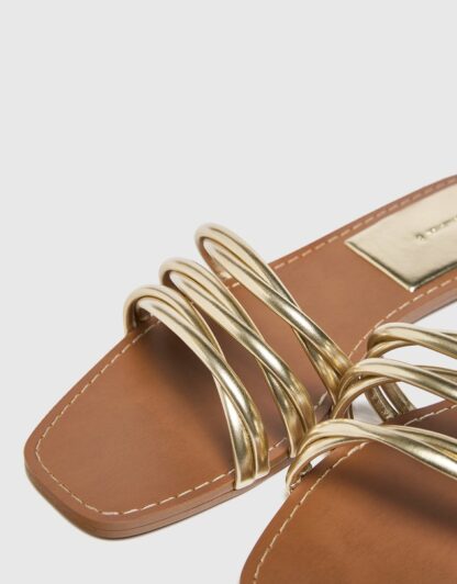Women Fashion Luxurious Curve Strip Fairy Style Casual Slippers ,Sandal Perfect for Summer Wear - Comfortable and Stylish for Any Occasion Golden, White - Image 9
